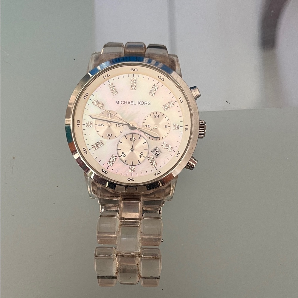 Michael Kors Silver and White Chronograph Watch